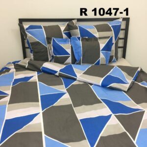 POLSKA POŚCIEL BAWEŁNIANA 220×200 1047-1 GEOMETRIA SZARO-NIEBIESKA