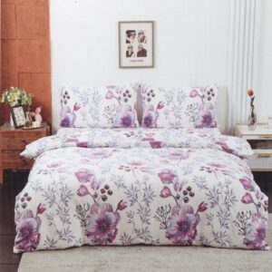 POŚCIEL POLAROWA 160X200 BIAŁA W FIOLETOWE KWIATY