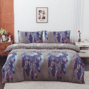 POŚCIEL POLAROWA 160X200 SZARA W GRANATOWE ŁAPACZE SNÓW