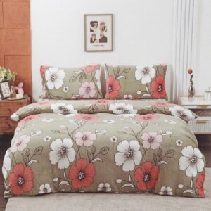 POŚCIEL POLAROWA 160X200 KHAKI W KWIATY