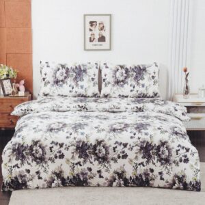 POŚCIEL POLAROWA 160X200 GRANATOWE KWIATY NA BIAŁYM TLE