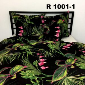 POŚCIEL BAWEŁNA D’LUX 220×200 POLSKA POŚCIEL 1001-1 TROPIKALNY RAJ NA CZARNYM