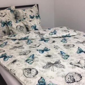 POŚCIEL BAWEŁNA D’LUX 160×200 POLSKA POŚCIEL 925-2 TURKUSOWE MOTYLE