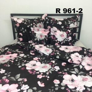 POŚCIEL BAWEŁNA D’LUX 160×200 POLSKA POŚCIEL 961-2 RÓŻOWE KWIATY JABŁONI NA CIEMNYM TLE