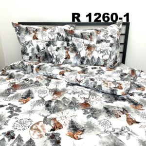 POLSKA POŚCIEL BAWEŁNIANA 160×200 1260-1 WZÓR ŚWIĄTECZNY LISEK W SZAROŚCIACH