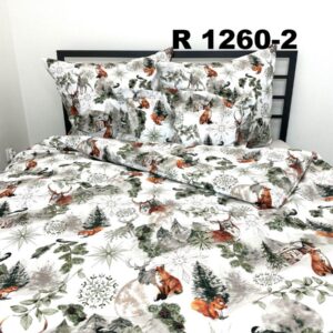 POLSKA POŚCIEL BAWEŁNIANA 160×200 1260-2 WZÓR ŚWIĄTECZNY LISEK W BRĄZACH